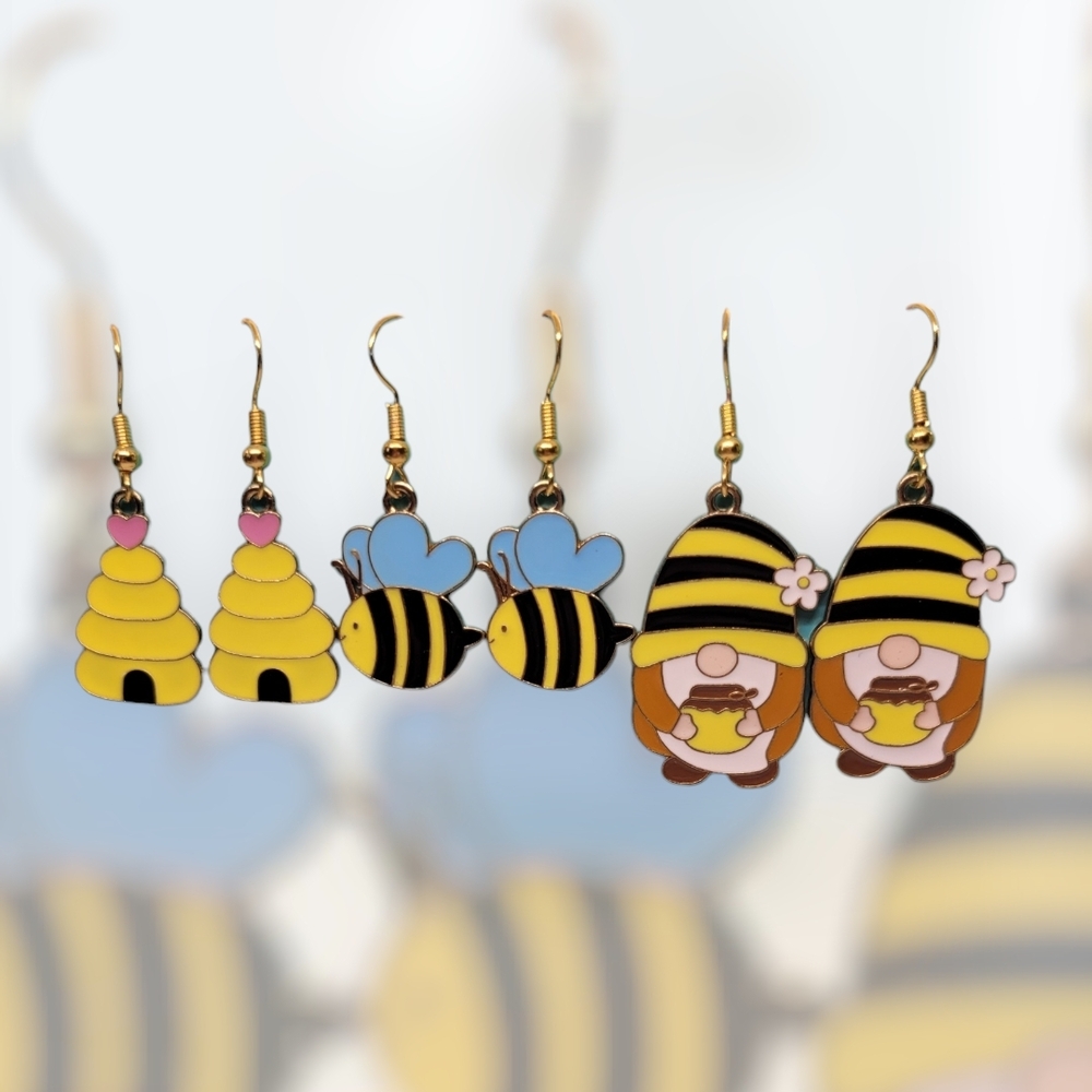 Adorable Bee and Gnome Earrings Set